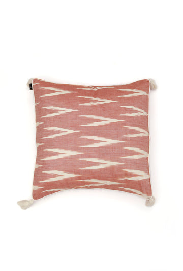 Set of 2: Coral Red Ikat Cotton Cushion Covers